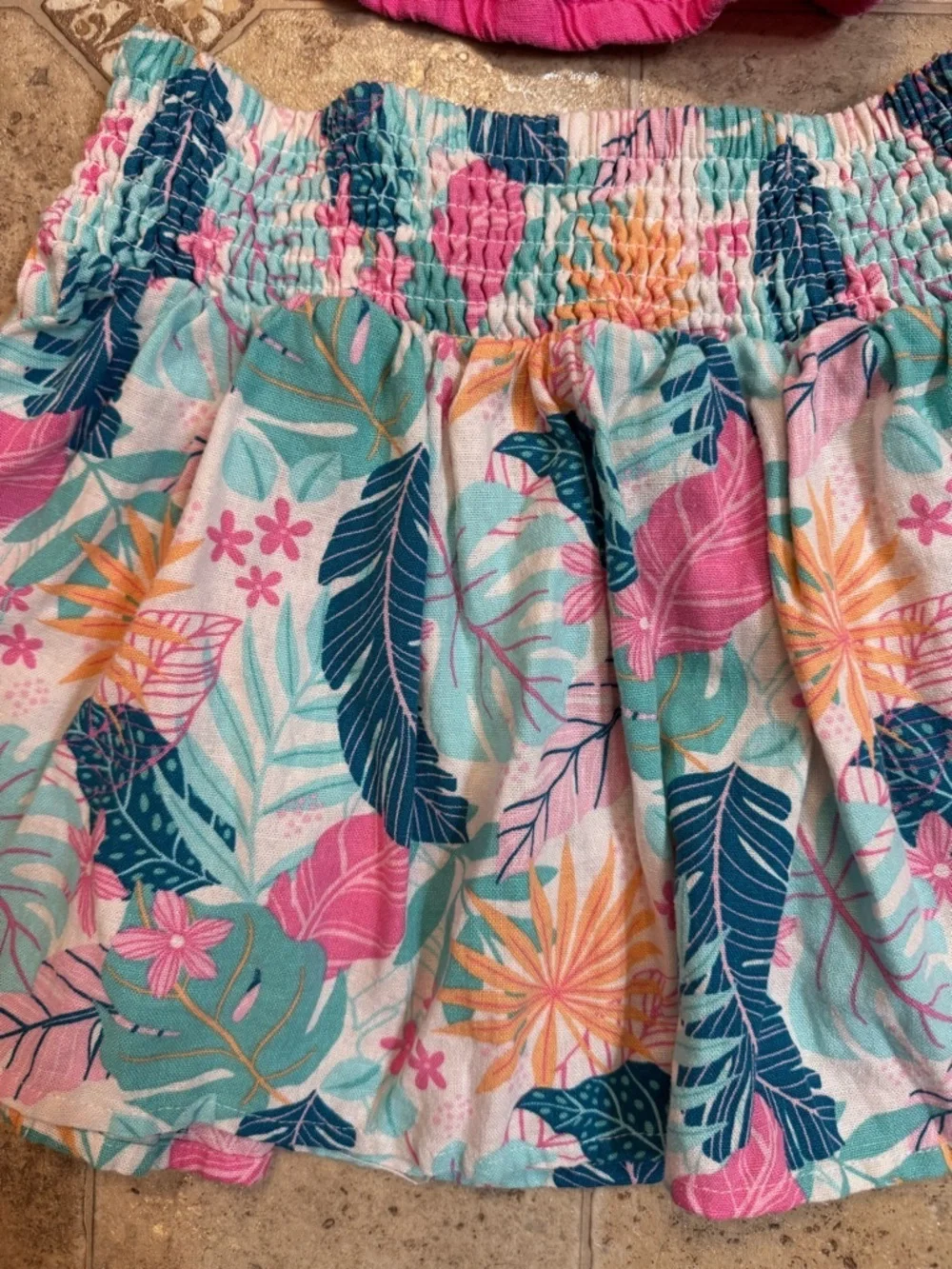 Girls Tommy Bahama 2-Piece Pink and Green Belly Shirt and Floral Skirt Sz 7/8
